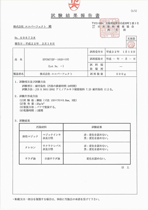 汚染材料：油性マジック赤・黒 クレヨン赤・黒 放置期間：7日間